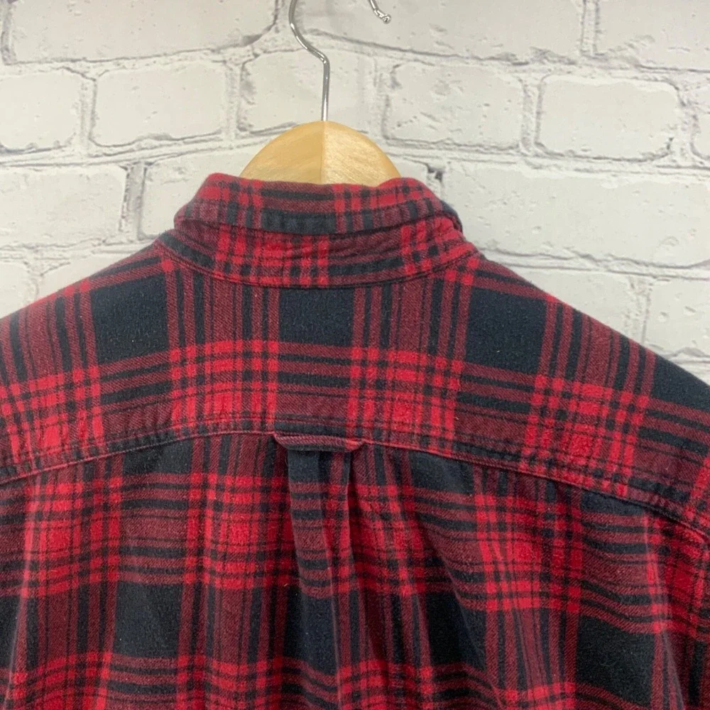 Eddie Bauer Flannel Shirt‎ Red Black Plaid Men Sz XL Long Sleeve